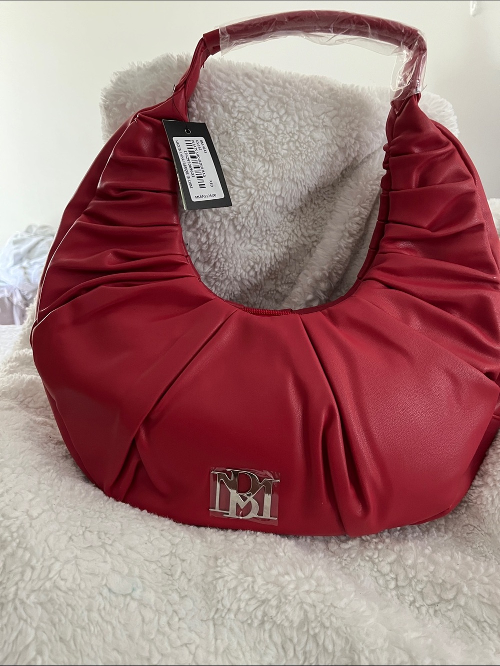 BADGLEY MISCHKA Red Gathered Shoulder Bag with Silver Logo